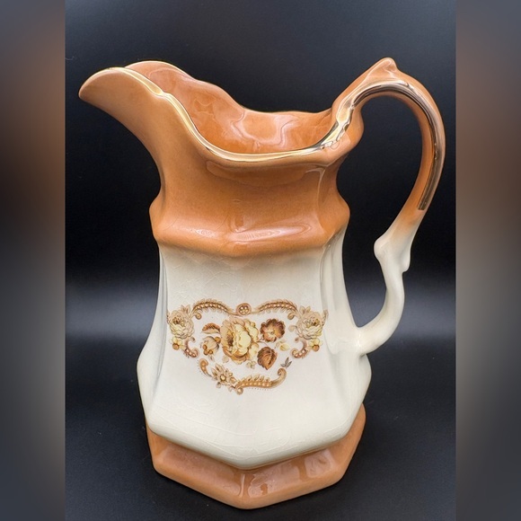 Imperial Porcelain Other - Vintage Imperial Pottery W/ Floral Transferware & 22k Gold Trim Ceramic Pitcher